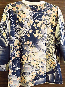 和柄七分袖Ｔシャツ 江戸の刺青「桜吹雪」